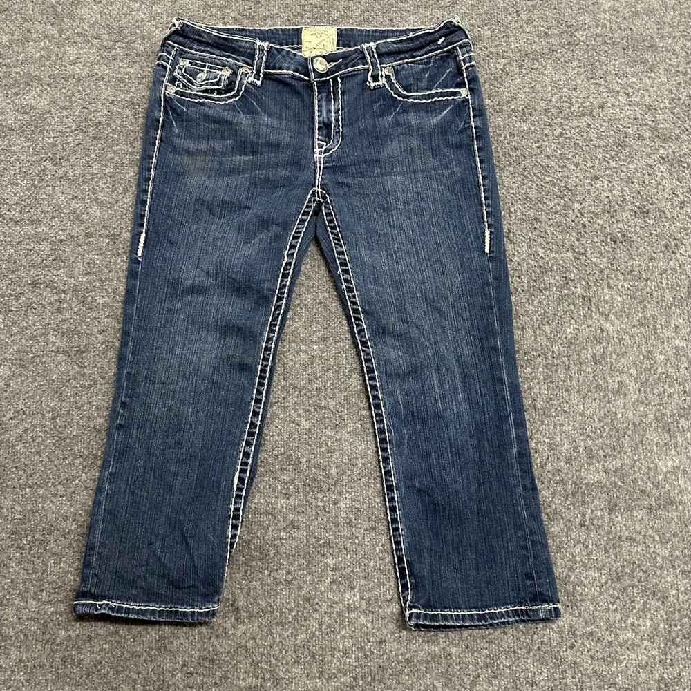 L.A. Idol Jeans Womens Size 11 Blue Rhinestone Contrast Stitch Bootcut Slim Fit